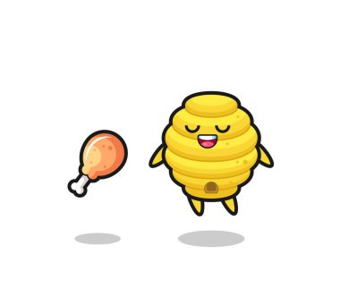 Şirin arı kovanı yüzüyor ve cezbedici çünkü kızarmış tavuk, şirin tasarım