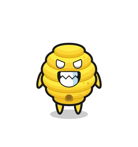 蜜蜂蜂窝的邪恶表现可爱的吉祥物人物 可爱的设计 — 图库矢量图片