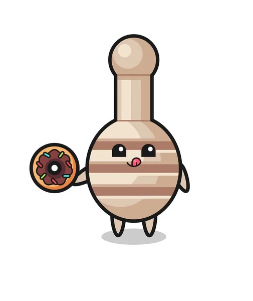 ドーナツを食べるハニーディッパーキャラクターのイラスト かわいいデザイン — ストックベクタ