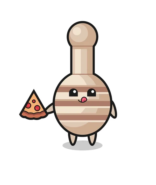 かわいいハニーディッパーの漫画ピザを食べる かわいいデザイン — ストックベクタ