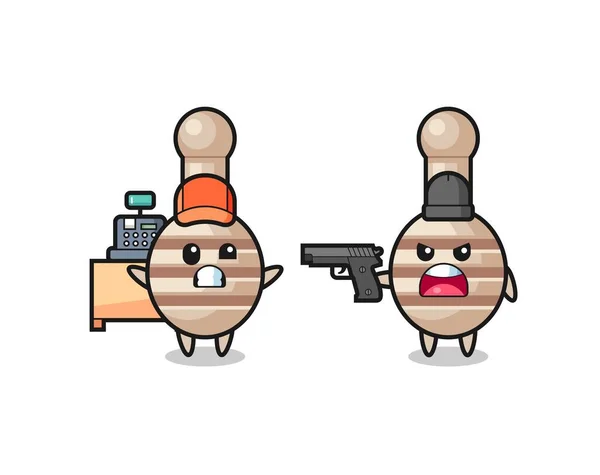 Illust Cute Honey Dipper Cashier Pointed Gun Robber Cute Design — Vetor de Stock