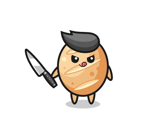 Mascota Pan Francés Lindo Como Psicópata Sosteniendo Cuchillo Lindo Diseño — Vector de stock