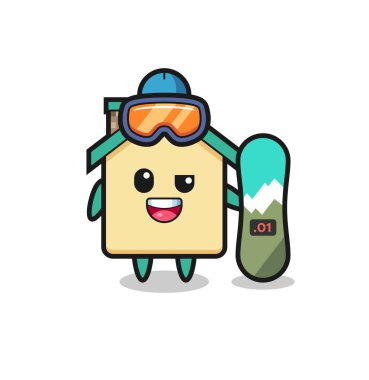 Snowboard stili bir ev karakteri, şirin bir tasarım.