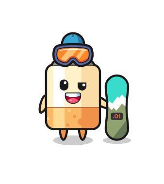 Snowboard stili sigara karakteri tasviri, şirin tasarım.
