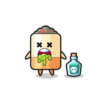 Zehirlenme sonucu kusan bir sigara karakterinin çizimi, şirin bir tasarım.