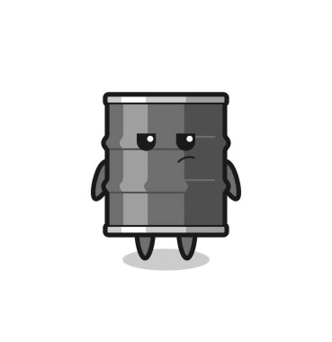 Şüpheli ifadeli sevimli yağ fıçısı karakteri, şirin tasarım.