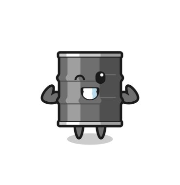 Kaslı yağ fıçısı karakteri kaslarını gösteriyor, şirin bir tasarım.