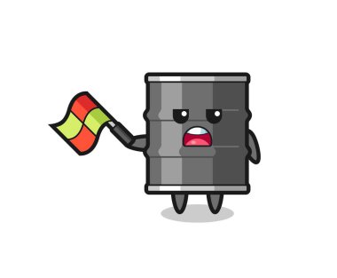 Yağ fıçısı çizgi filmi. Hakem, bayrağı 45 derecelik açıyla kaldırıyor. Şirin bir tasarım.