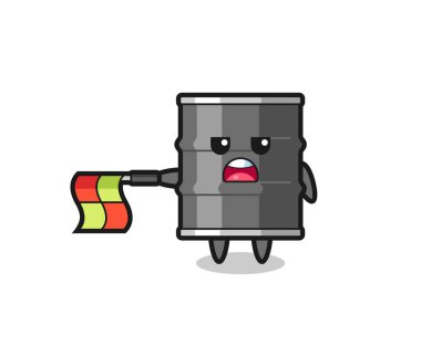 Yağ davulu karakteri çizgi yargıcı bayrağı yatay olarak düz tut, şirin tasarım