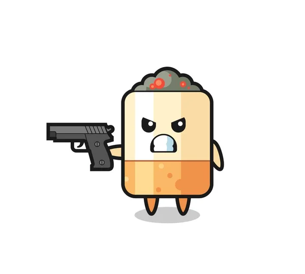 Cute Cigarette Character Shoot Gun Cute Design — Stock Vector