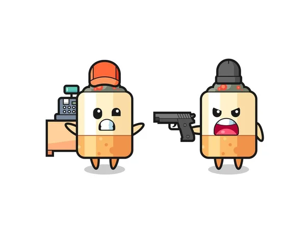 Illustration Cute Cigarette Cashier Pointed Gun Robber Cute Design — Stock Vector