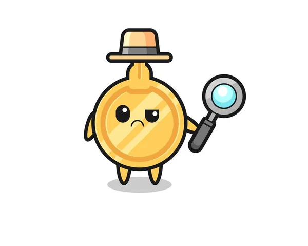 Mascota Llave Linda Como Detective Diseño Lindo — Vector de stock