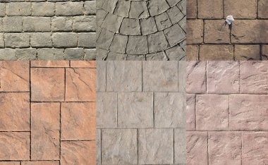 Dış zemin için damgalı beton kaldırım, çimentoya basılmış asfalt döşeme taşının dekoratif görünümlü birçok tasarımlı kompozisyonlar