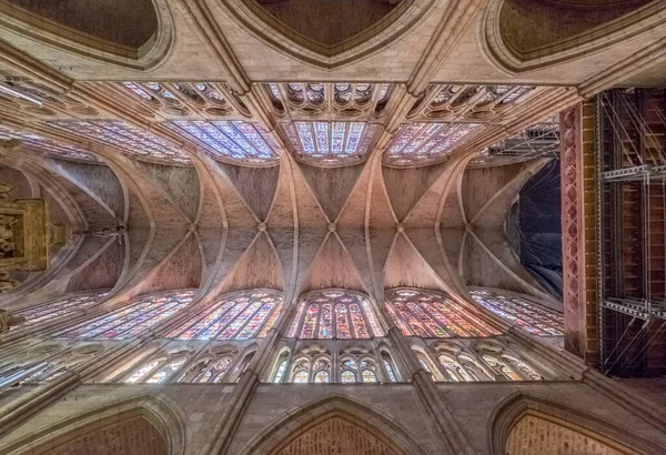 Catedral de Santa Maria León Luzes dentro da arquitetura gótica — Fotografia de Stock