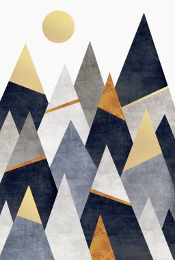 Dağ manzarası, dağ manzarası, dağ resmi. Altın, mermer dokular