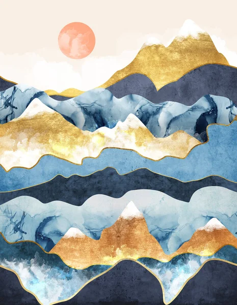 Montaña Abstenerse Paisaje Paisaje Montañoso Mural Montaña Ilustración Oro Textura — Foto de Stock