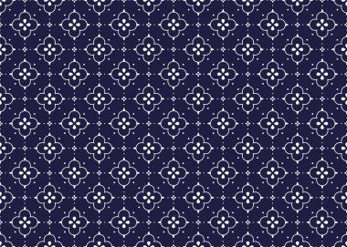 Koyu mavi arka planda pürüzsüz beyaz çiçek, etnik kumaş deseni, Portekiz tarzı, kumaş, halı, batik, duvar kağıdı, ambalaj, vb..