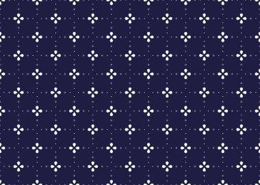 Koyu mavi arkaplanda pürüzsüz beyaz çiçek, minimal tarz, kumaş, halı, batik, duvar kağıdı, ambalaj vs..