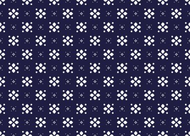 Koyu mavi arkaplanda pürüzsüz beyaz çiçek, kumaş, halı, batik, duvar kâğıdı, ambalaj vesaire için tasarım.