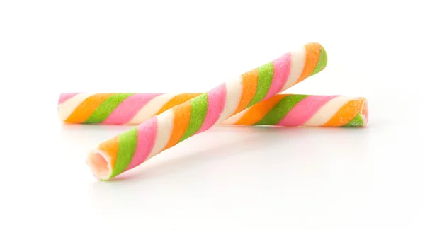 Rainbow wafer stick on white — Stock Photo, Image