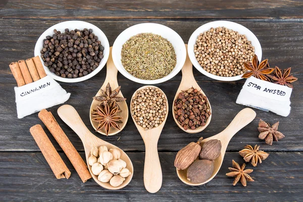 Spices and herbs in  bowls. — Stock Photo, Image