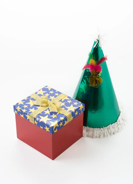 Party hat with gift box — Stock Photo, Image