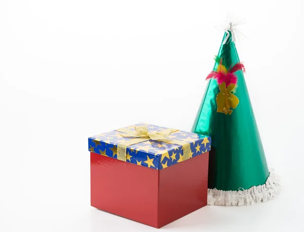 Party hat with gift box — Stock Photo, Image