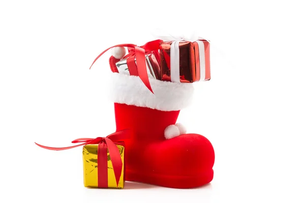 Gift box  with christmas boot — Stock Photo, Image