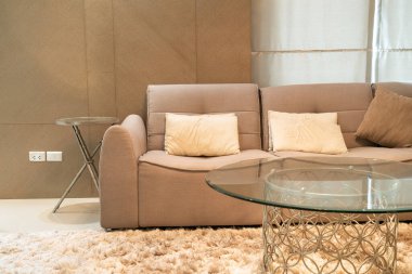 Oturma odasındaki kanepede güzel bir yastık süsü.