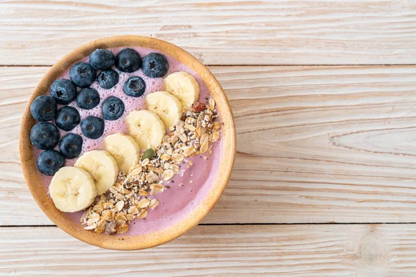 Yogurt Yoghurt Smoothie Bowl Blue Berry Banana Granola Healthy Food — Stock Photo, Image