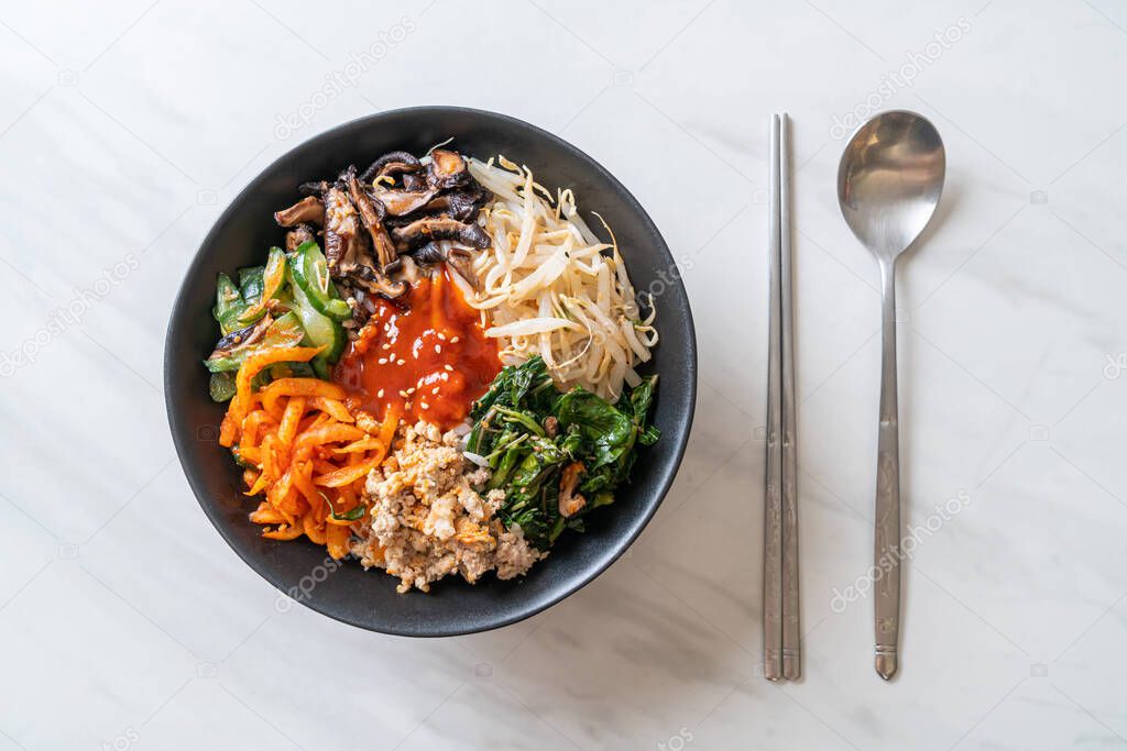 Bibimbap, Korean spicy salad with rice bowl - traditionally Korean food style