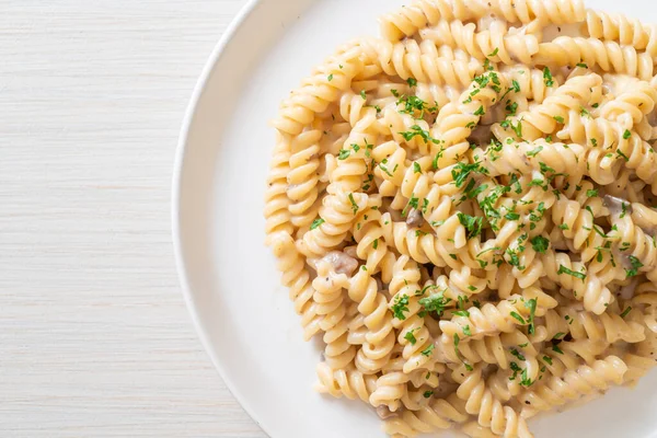 Spirali Spiral Pasta Mushroom Cream Sauce Parsley Italian Food Style — Stock Photo, Image