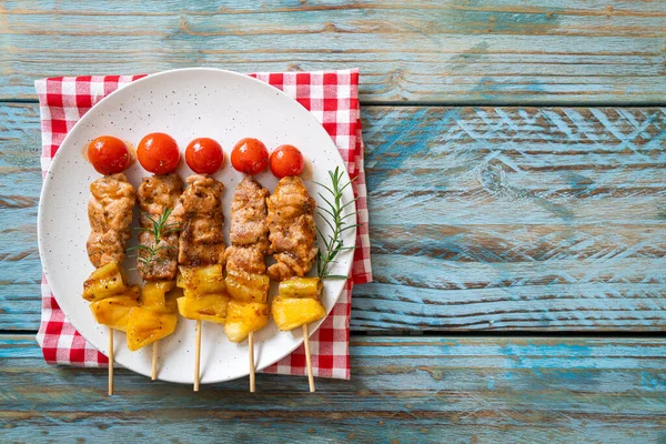 Grilled Pork Barbecue Skewer Plate — Stock Photo, Image