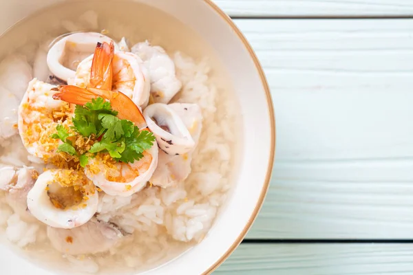 Sopa Gachas Arroz Hervido Con Mariscos Camarones Calamares Pescado — Foto de Stock