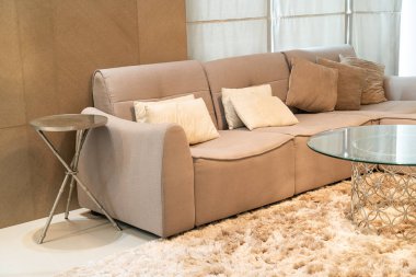 Oturma odasındaki kanepede güzel bir yastık süsü.