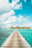 Картина, постер, плакат, фотообои "tropical maldives resort hotel and island with beach and sea for holiday vacation concept - boost up color processing style", артикул 427034524