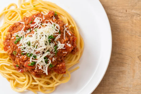 Espaguetis Cerdo Boloñés Espaguetis Con Salsa Tomate Cerdo Picado Estilo —  Fotos de Stock