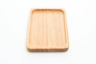 Tahta tepsi ya da plaka beyaz arkaplanda izole