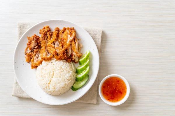 Arroz Pollo Hainanés Con Pollo Frito Arroz Sopa Pollo Vapor — Foto de Stock