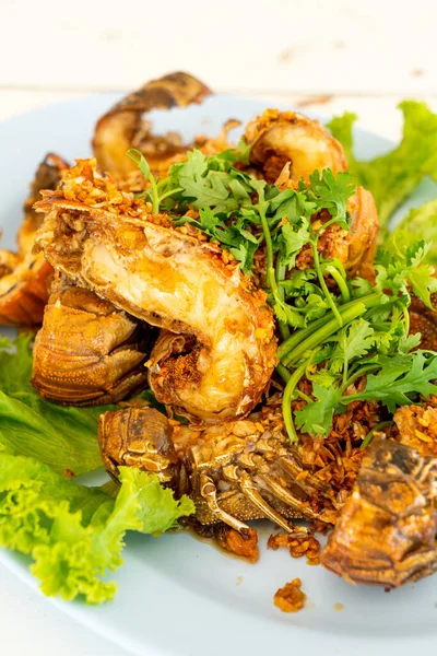 Crayfish Goreng Atau Udang Mantis Dengan Bawang Putih Gaya Makanan — Stok Foto