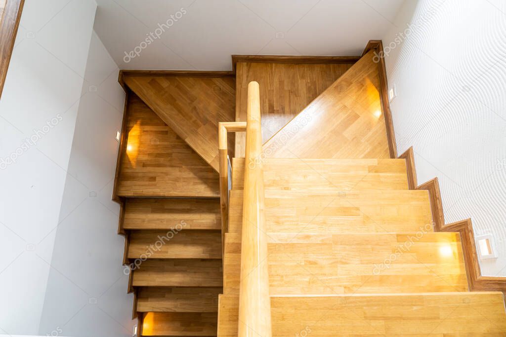 beautiful wood stair step at home