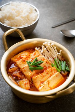 Kimchi Soup with Soft Tofu or Korean Kimchi Stew  - Korean Food Traditional Style clipart