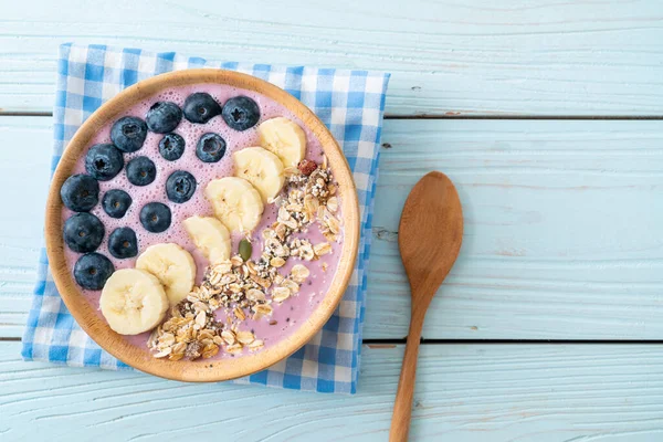 Yogurt Yoghurt Smoothie Bowl Blue Berry Banana Granola Healthy Food — Stock Photo, Image