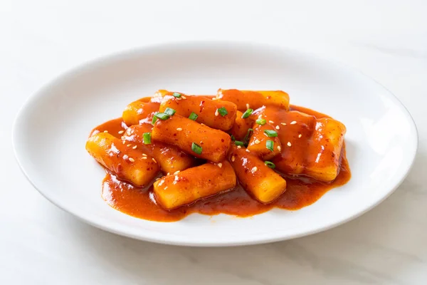 Palillo Pastel Arroz Coreano Salsa Picante Tteokbokki Estilo Comida Coreana — Foto de Stock