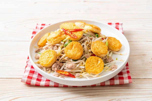 stir-fried bean sprout, egg tofu and minced pork - Asian food style