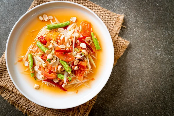 Salada Picante Mamão Somtam Estilo Comida Rua Tradicional Tailandesa — Fotografia de Stock