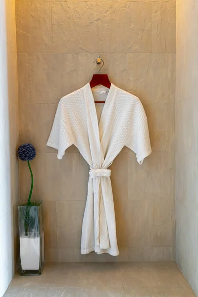 White Bathrobe Hanging Wall Bathroom — Stock Photo, Image