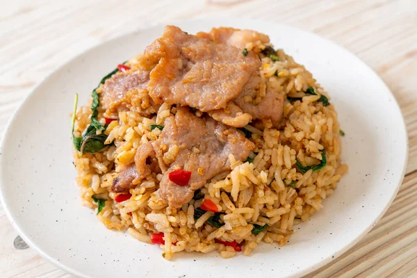 Fried Rice Thai Basil Pork Thai Food Style — Stock Photo, Image