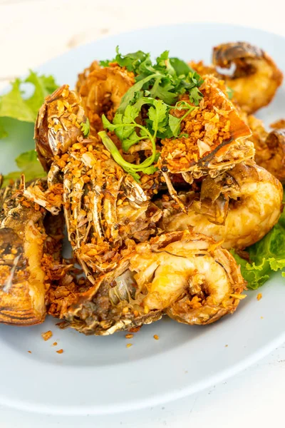 Fried Crayfish Mantis Shrimps Garlic Seafood Style — Stock Photo, Image