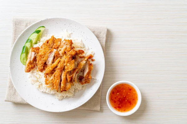 Arroz Pollo Hainanés Con Pollo Frito Arroz Sopa Pollo Vapor — Foto de Stock